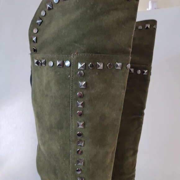 Midnight Velvet Olive Green Over The Knee Boots W Studded Detail Size 9W - Picture 5 of 16